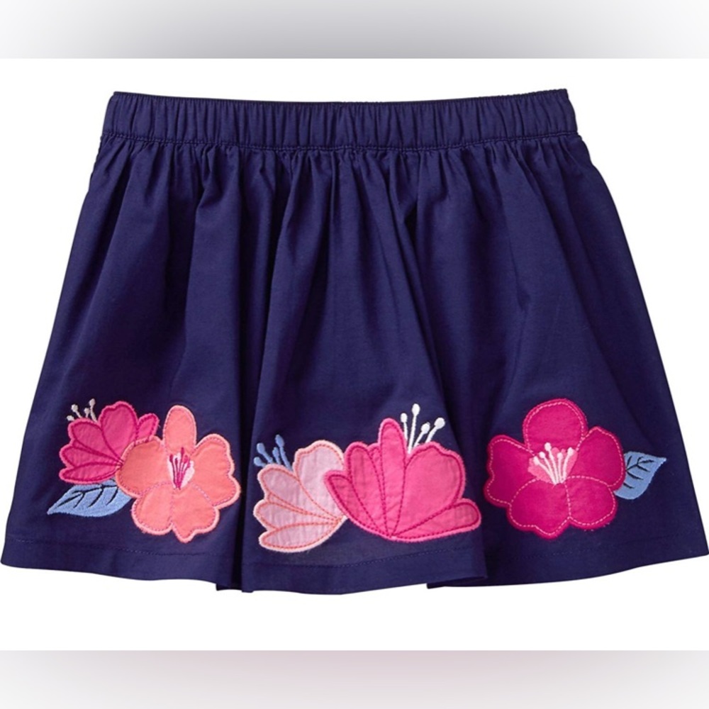 New Gymboree Girls Embroidered Flower Skirt 3T Navy Blue Floral Lined Cotton